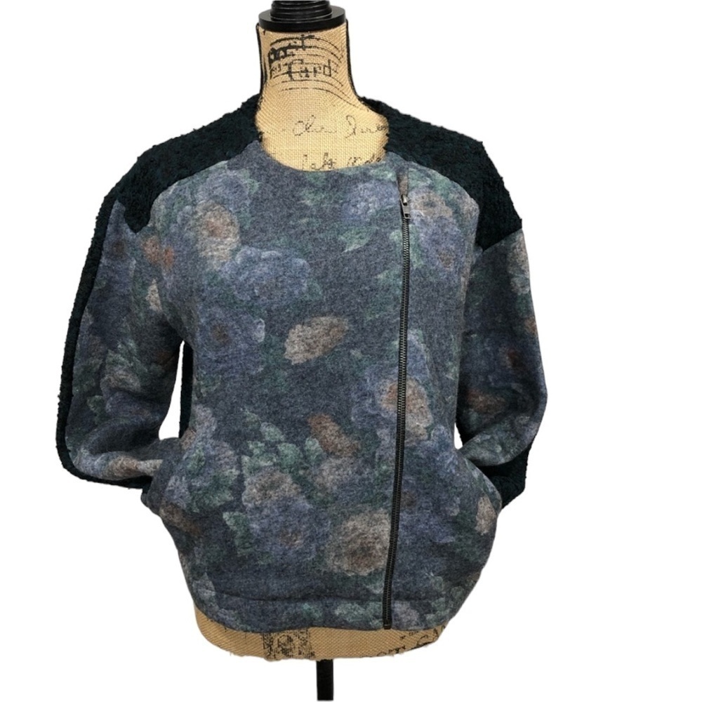 ANTHROPOLOGIE-ANNA Studio-Floral Side Zip Moto Jacket NWT